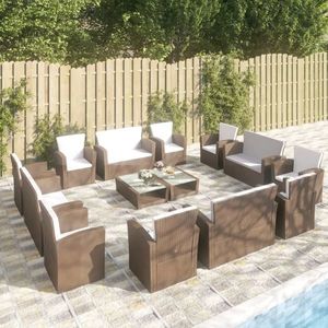 vidaXL Set mobilier de grădină cu perne, 16 piese, maro, poliratan imagine