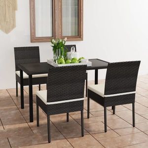 vidaXL Set de masă și scaune de exterior, 5 piese, negru, poliratan imagine