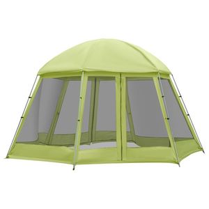 Outsunny Cort pentru Camping Hexagonal pentru 6-8 Persoane, cu 2 intrari, 493x493x240cm, Verde | Aosom Ro imagine