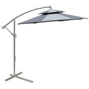 Outsunny Parasolar de gradina de 2.7m cu maner de reglare, parasolar cu nivel dublu si baza pentru exterior, umbrela de soare suspendata, Gri inchis imagine