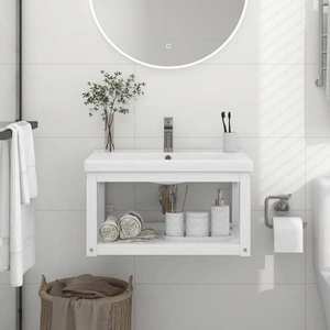 vidaXL Cadru chiuvetă de baie pentru perete, alb, 59x38x31 cm, fier imagine