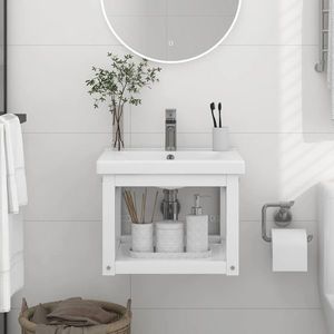 vidaXL Cadru chiuvetă de baie pentru perete, alb, 40x38x31 cm, fier imagine
