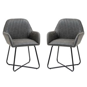 Set 2 scaune moderne tapitate pentru sufragerie, bucatarie sau camera de zi, imitatie piele gri 60x56.5x85cm HOMCOM | Aosom RO imagine