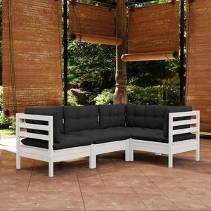 vidaXL Set mobilier grădină cu perne, 4 piese, alb, lemn de pin imagine