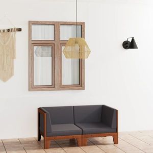 vidaXL Set canapea 2 locuri cu perne gri închis, lemn masiv acacia imagine