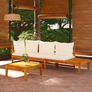 vidaXL Set mobilier grădină perne alb/crem, 3 piese, lemn de acacia imagine