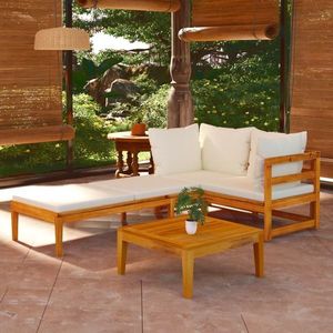 vidaXL Set mobilier grădină perne alb/crem, 3 piese, lemn masiv acacia imagine