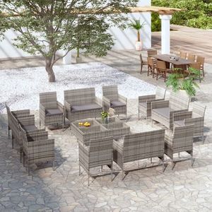 vidaXL Set mobilier de grădină cu perne, 16 piese, gri, poliratan imagine