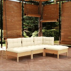 vidaXL Set mobilier grădină cu perne, 4 piese, crem, lemn de pin imagine