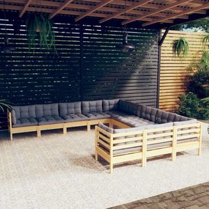 vidaXL Set mobilier grădină cu perne gri, 11 piese, lemn de pin imagine