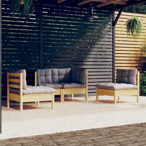 vidaXL Set mobilier grădină cu perne gri, 4 piese, lemn masiv de pin imagine