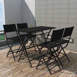 vidaXL Set mobilier exterior pliabil, 5 piese, negru oțel, poliratan imagine