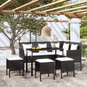 vidaXL Set canapele grădină forma L cu perne 5 piese negru poliratan imagine