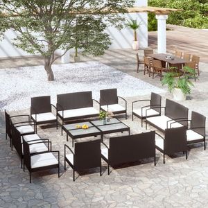 vidaXL Set mobilier de grădină cu perne, 16 piese, negru, poliratan imagine