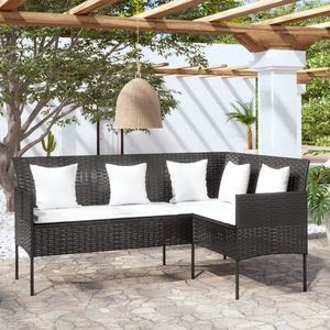 vidaXL Canapea de grădină în formă de L, cu perne, negru, poliratan imagine