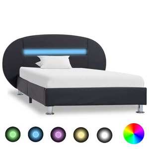 vidaXL Cadru de pat cu LED, negru, 90 x 200 cm, piele artificială imagine