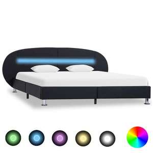 vidaXL Cadru de pat cu LED, negru, 180 x 200 cm, piele ecologică imagine