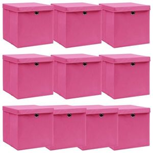 vidaXL Cutii depozitare cu capace 10 buc. roz, 32x32x32 cm, textil imagine