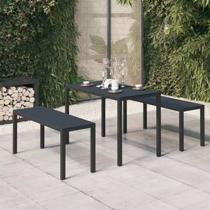 vidaXL Set mobilier de grădină, 3 piese, negru, WPC și oțel imagine
