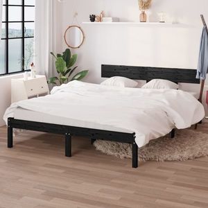 vidaXL Cadru de pat mic dublu, negru, 120x190 cm, lemn masiv imagine