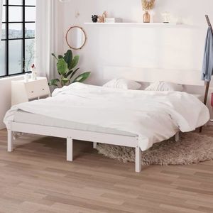 vidaXL Cadru de pat King Size, alb, 150x200 cm, lemn masiv de pin imagine