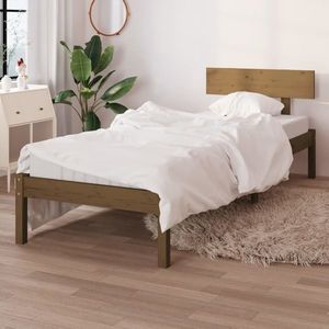 vidaXL Cadru de pat cu tăblie single, maro miere, lemn masiv imagine