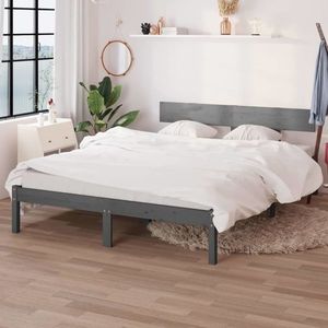 vidaXL Cadru de pat cu tăblie 4FT, dublu mic, gri, lemn masiv imagine