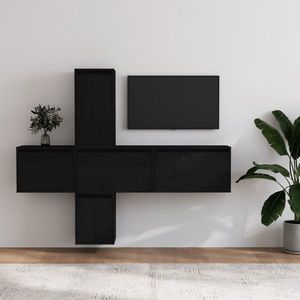 vidaXL Comode TV, 5 buc., negru, lemn masiv de pin imagine