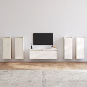 vidaXL Comode TV, 5 buc., alb, lemn masiv de pin imagine