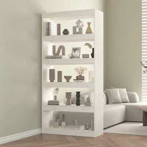 vidaXL Bibliotecă/Separator cameră, alb, 80x30x167, 4 cm lemn masiv pin imagine