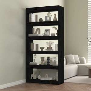vidaXL Bibliotecă/Separator cameră negru 80x30x167, 4 cm lemn masiv pin imagine