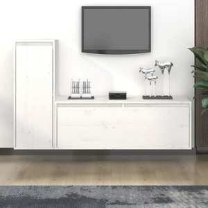 vidaXL Comode TV, 2 buc., alb, lemn masiv de pin imagine