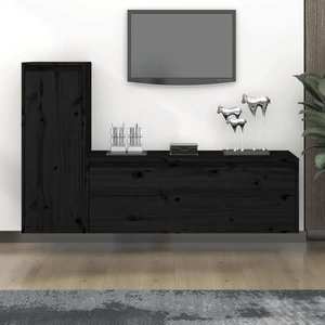 vidaXL Comode TV, 2 buc., negru, lemn masiv de pin imagine