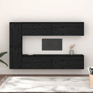 vidaXL Comode TV, negru, 6 buc., lemn masiv de pin imagine