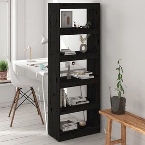 vidaXL Bibliotecă/Separator cameră negru 60x30x167, 5 cm lemn masiv pin imagine