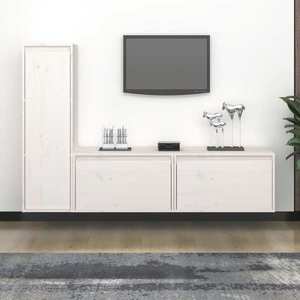 vidaXL Comode TV, 3 buc., alb, lemn masiv de pin imagine