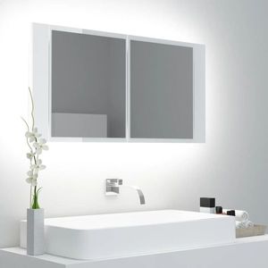 vidaXL Dulap de baie cu oglindă și LED, alb extralucios 90x12x45 acril imagine