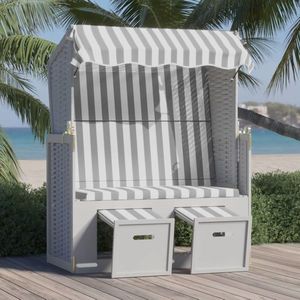 vidaXL Scaun de plajă cu baldachin, gri&alb, poliratan și lemn masiv imagine