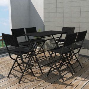 vidaXL Set mobilier exterior pliabil, 7 piese, negru oțel, poliratan imagine