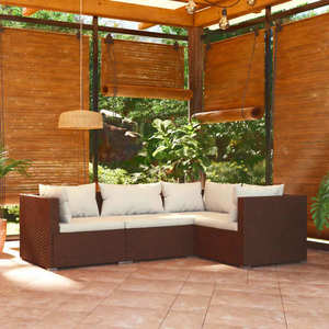 vidaXL Set mobilier de grădină cu perne, 4 piese, maro, poliratan imagine