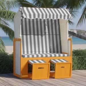 vidaXL Scaun de plajă cu baldachin, alb/gri, poliratan și lemn masiv imagine