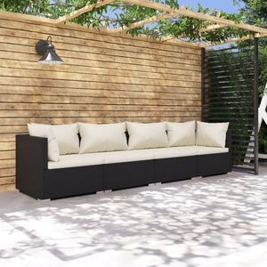vidaXL Set mobilier de grădină cu perne, 4 piese, negru, poliratan imagine