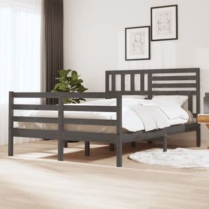 vidaXL Cadru de pat, gri, 140x200 cm, lemn masiv imagine
