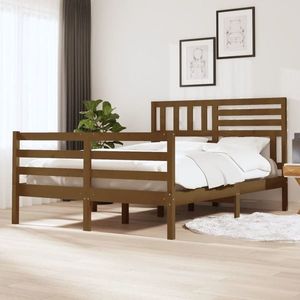 vidaXL Cadru de pat, maro miere, 140x200 cm, lemn masiv imagine