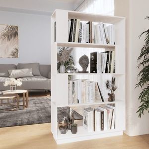 vidaXL Bibliotecă/Separator cameră, alb, 80x25x132 cm lemn masiv pin imagine