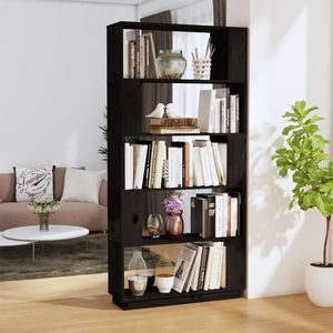 vidaXL Bibliotecă/Separator cameră negru 80x25x163, 5 cm lemn masiv pin imagine