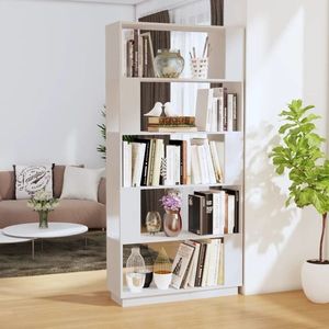 vidaXL Bibliotecă/Separator cameră, alb, 80x25x132 cm lemn masiv pin imagine