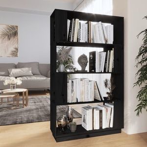 vidaXL Bibliotecă/Separator cameră, negru, 80x25x132 cm lemn masiv pin imagine