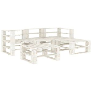 vidaXL Set mobilier de grădină din paleți, 5 piese, alb, lemn imagine