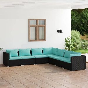 vidaXL Set mobilier de grădină cu perne, 7 piese, negru, poliratan imagine